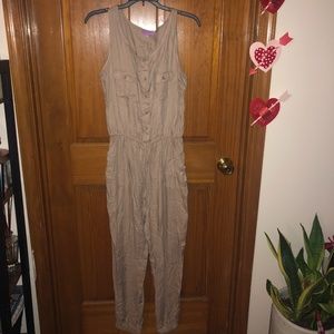 Beige Button Front Jumpsuit Size Medium